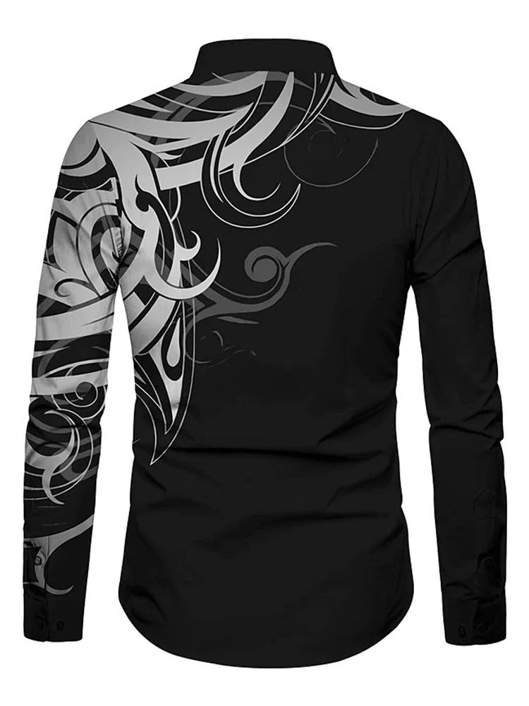 Cotton Shirt Long Sleeve Shirt Men Casual Shirt Vintage Graphic Printed Long-sleeved Shirts Men Spring Fashion Turn-down Collar Button-up