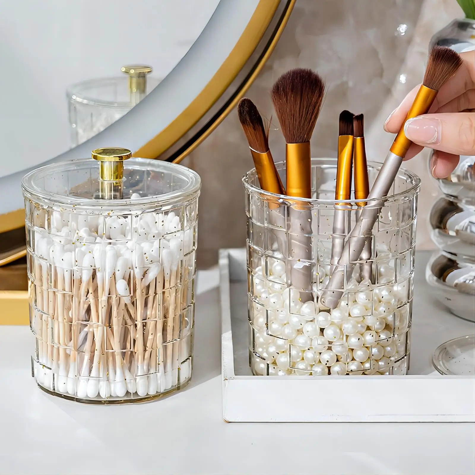 Vanity Makeup Organizer Desktop Storage Box Qtip Holder Dispenser for Cotton Ball, Cotton Swab, Cotton Round Pads for Bathroom 6