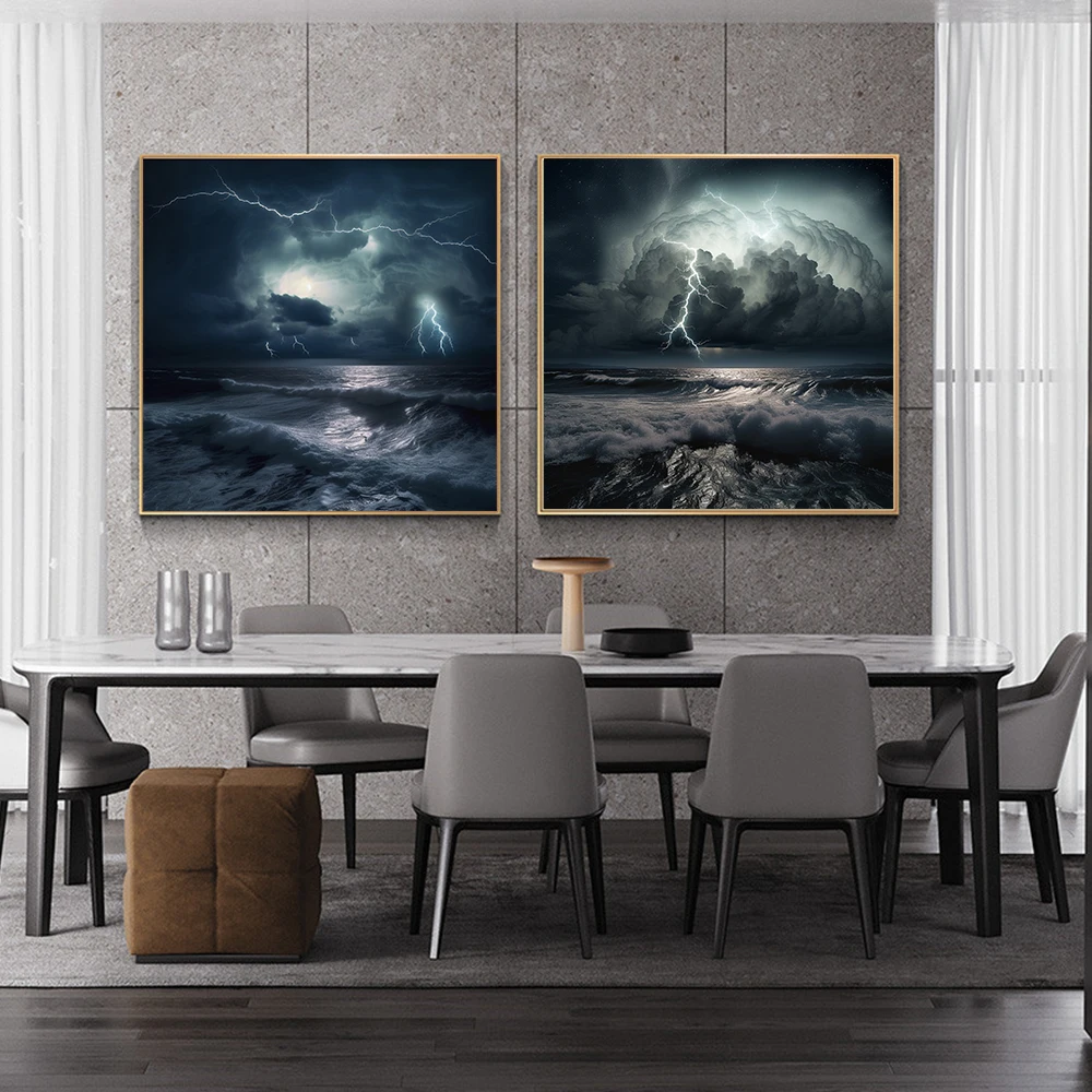 

Modern Moonlit Tempest Strong Winds Waves Landscape Canvas Painting Wall Art Posters and Prints Living Room Home Decor Pictures