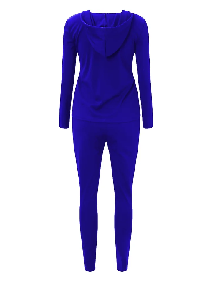 LW Spring Two Piece Sets Womens Outifits Hooded Collar Zipper