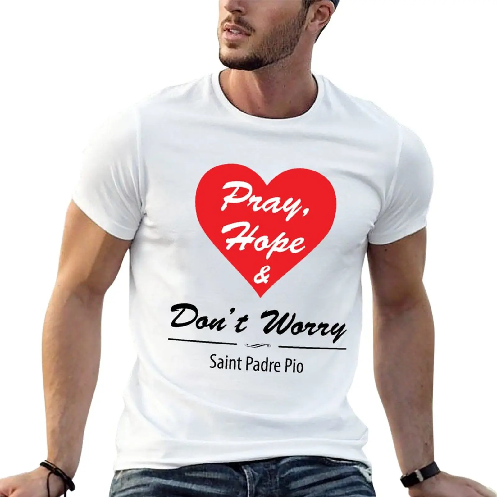 Padre Pio - Catholic Saint Miracle Worker Heart T-Shirt Customs Summer Top T Shirt Uomo