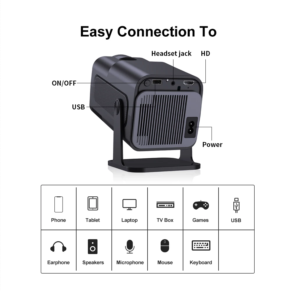 Velec HY320 Projector 4K Android 11 WiFi 6 BT 5.0 390ANSI Allwinner H713 Native 1080P Home Outdoor Mini Portable Projector