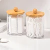 1/3pcs Qtip Holder Dispenser with Bamboo Lid Clear Black Cotton Ball Swab Cotton Round Pads Bathroom Apothecarey Jar Set 4