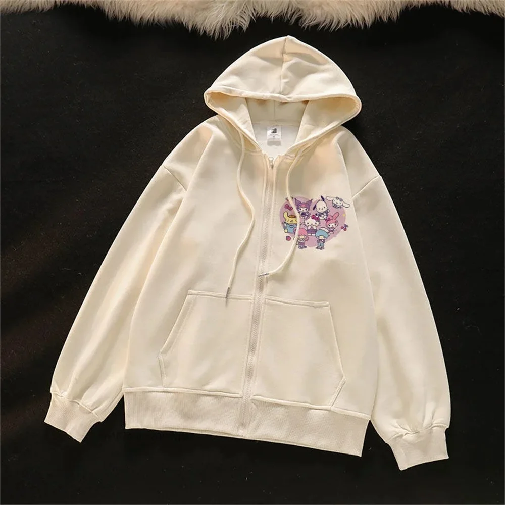 thumbnail image 1 of Sanrio-Chaqueta de Hello Kitty para mujer joven, sudadera blanca con cremallera de los años 2024, ropa Kawaii Lolita, Tops para estudiantes, otoño e invierno, novedad de 2000, 1 of 5