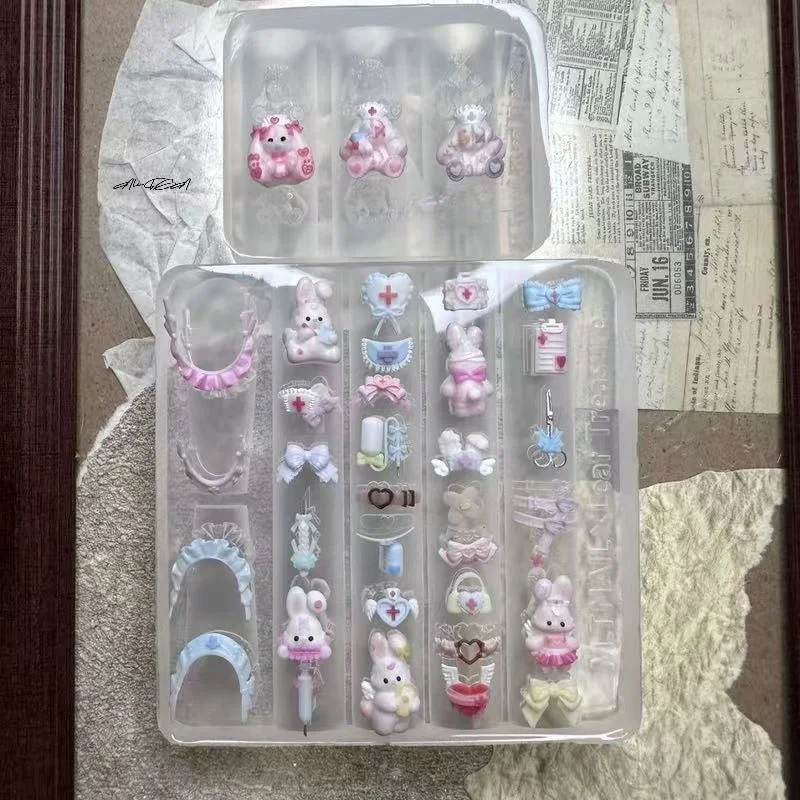 3D 네일 아트 곰 토끼 실리콘 몰드 UV 젤 폴리쉬 스탬핑 스텐실 레이프 보우노트 DIY 디자인 네일 참스 조각 몰드