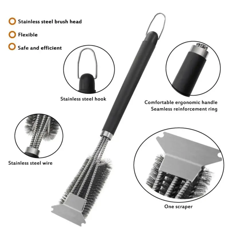Grill Barbecue BBQ Brush Cleaning Tool Grill Stainless Steel Bristles Non-stick Cleaning Brushes Outdoor Barbecue Accessories