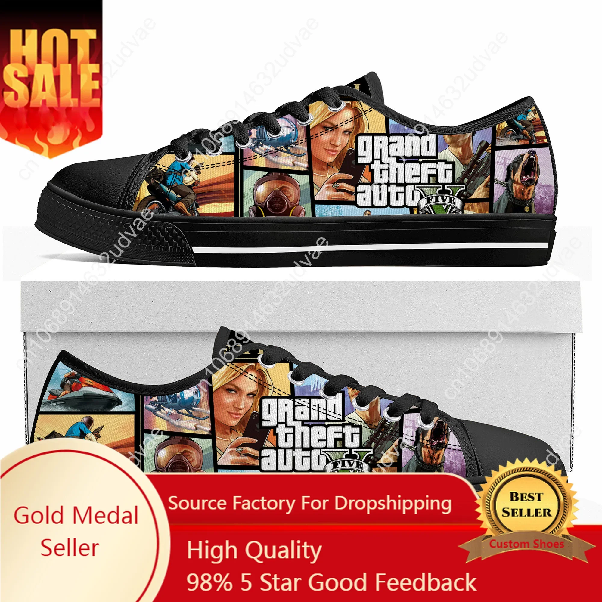 

Anime Cartoon Grand Theft Auto GTA V 5 Low Top Sneakers Mens Womens Teenager Canvas Sneaker Casual Couple Shoes Custom Shoe