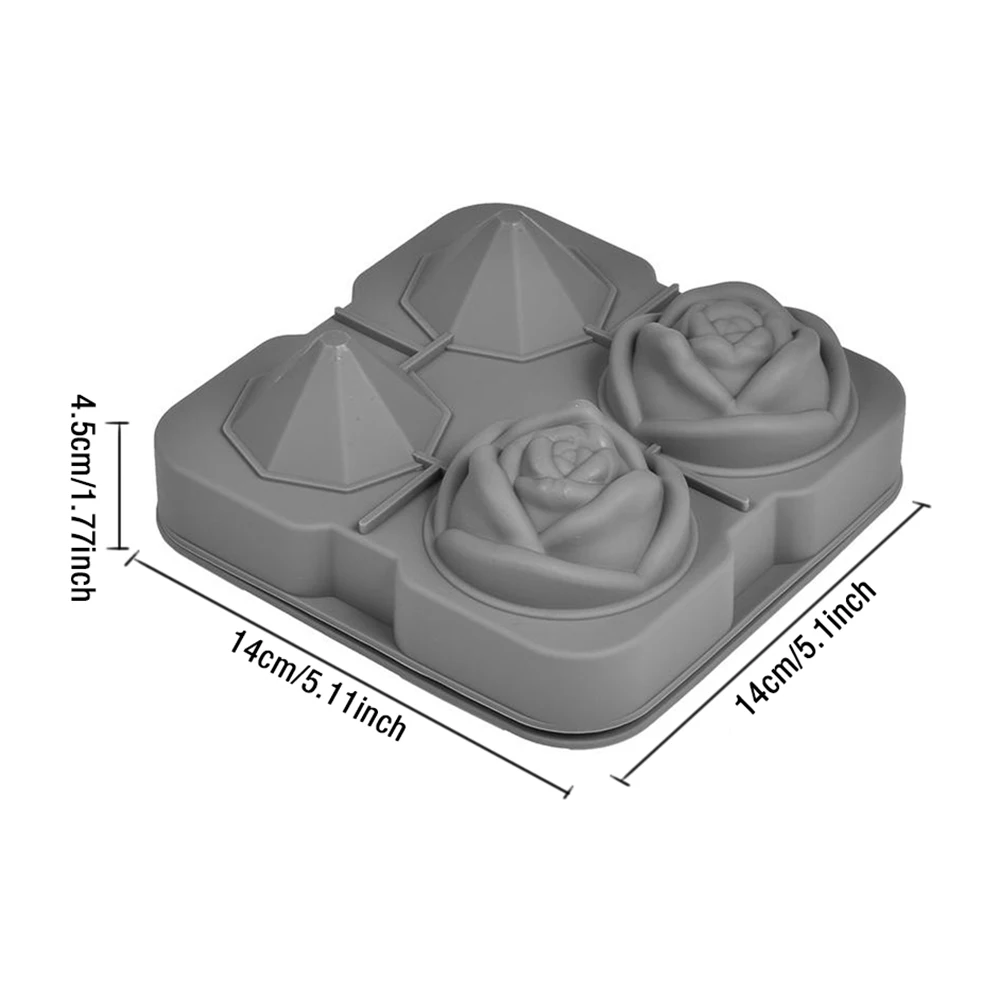 Ice Cube Tray Silicone Rose Ice Mold Diamond Ice Cube Mold Includes Funnel  And Clip( Color : Grey )