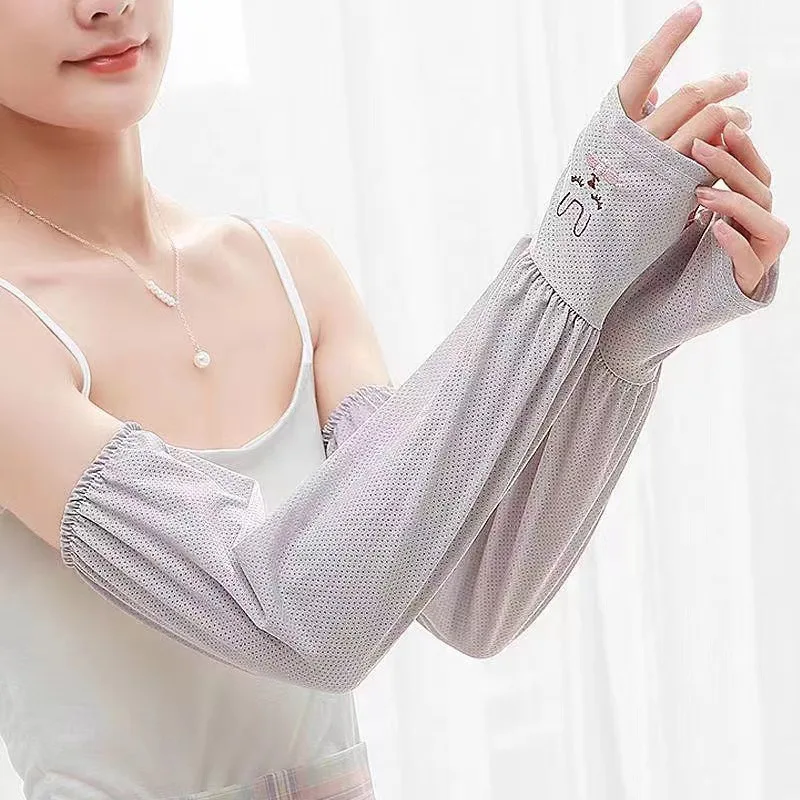 

1Pair Summer Finger Sleeves Ice silk Cool Wearing Elbow Outdoor Riding cycling driving Fingerless Fishing Ice Silk arm Sleeves