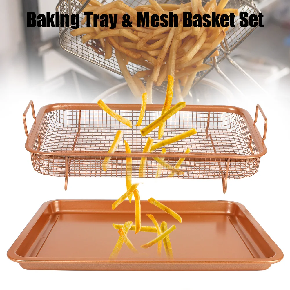 2 Pcs Round Stainless Steel Air Fryer Basket for Oven, Crisper Tray and  Basket 13 Inch, Oven Air Fry Pan Mesh Basket Set - AliExpress