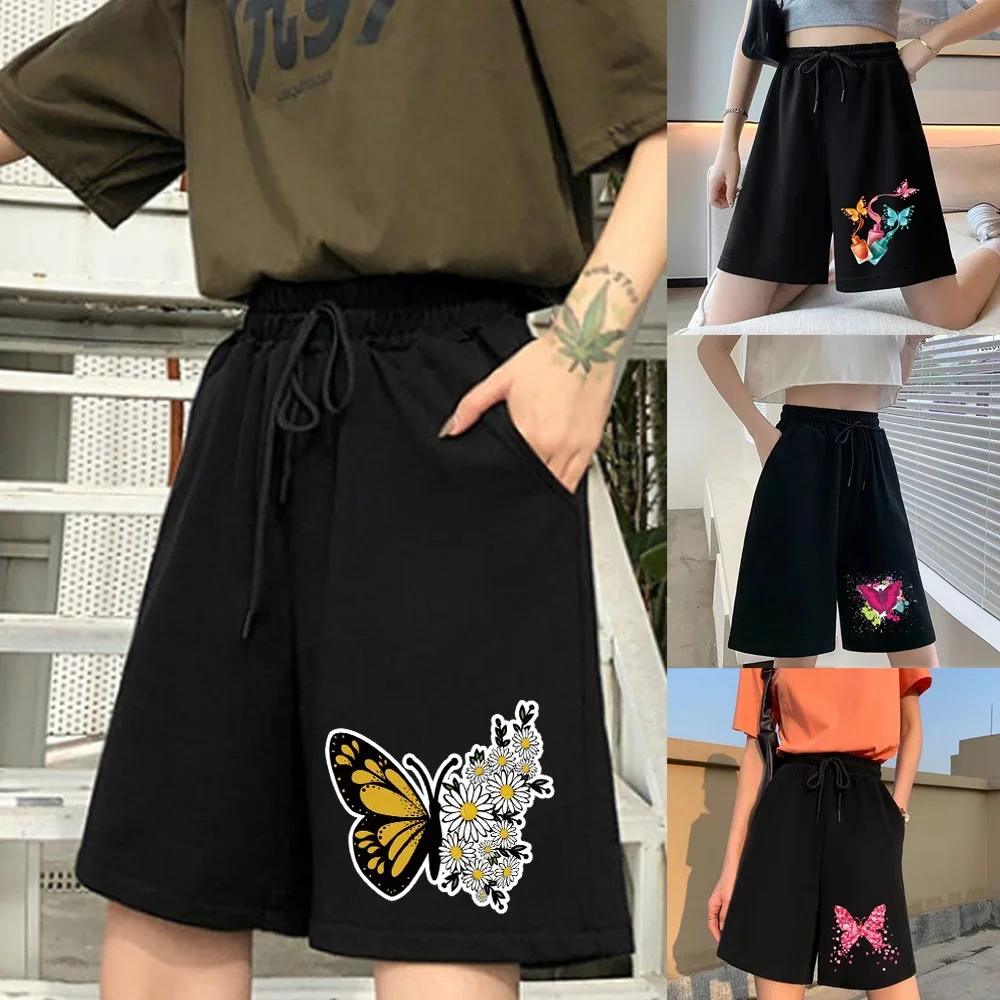 

Women's Fashion Shorts Casual Sports Loose Shorts Simple Butterfly Print Student Fashion Sweet Loose Belt Cropped Trousers