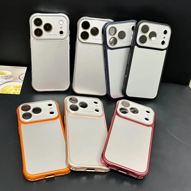 Shockproof Frosted Silver Phone Case with Glass Camera Protection & Bumper Design