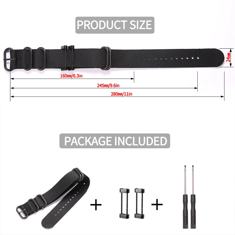 24mm Nylon Waterproof Smartwatch Band - Outdoor Sports Bracelet Accessory