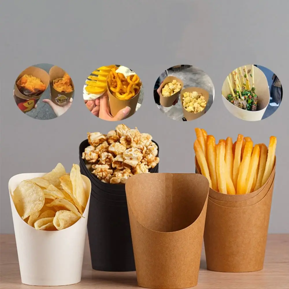 50pcs Disposable Kraft Paper Slant Cup Charcuterie Cups Oil-proof Water Proof Ice Cream Cup Thickened French Fries Sundae