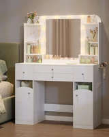 Туалетный столик Hzuaneri со светодиодной подсветкой, вилкой и держателем для фена, двумя большими ящиками и подставкой для украшений, белый