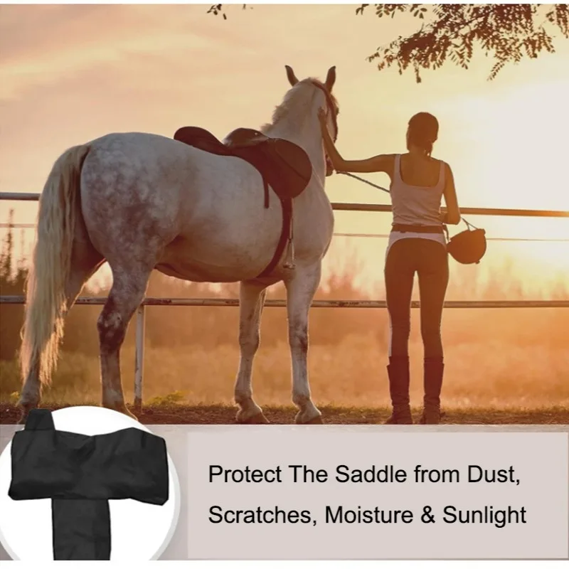600D Oxford Cloth High Elasticity Dust-proof Saddle Cover Black Saddle Cover for Storage of Horse Gear Dust-proof  Horse Saddle 2