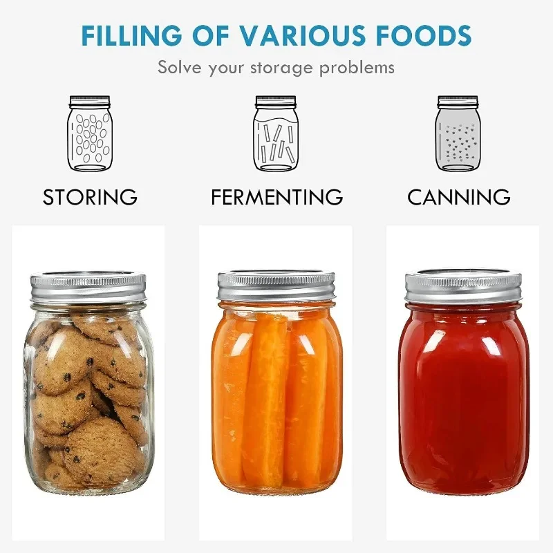 16 oz Wide Mouth Mason Jars 12 Pack Glass Canning Jars with Airtight Lids and Bands 5