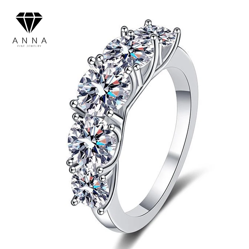 

100% s925 Sterling Silver Fine Jewelry Super Flash Five Stones Luxury High Carbon Diamond Wedding Ring for Women Engagement Band