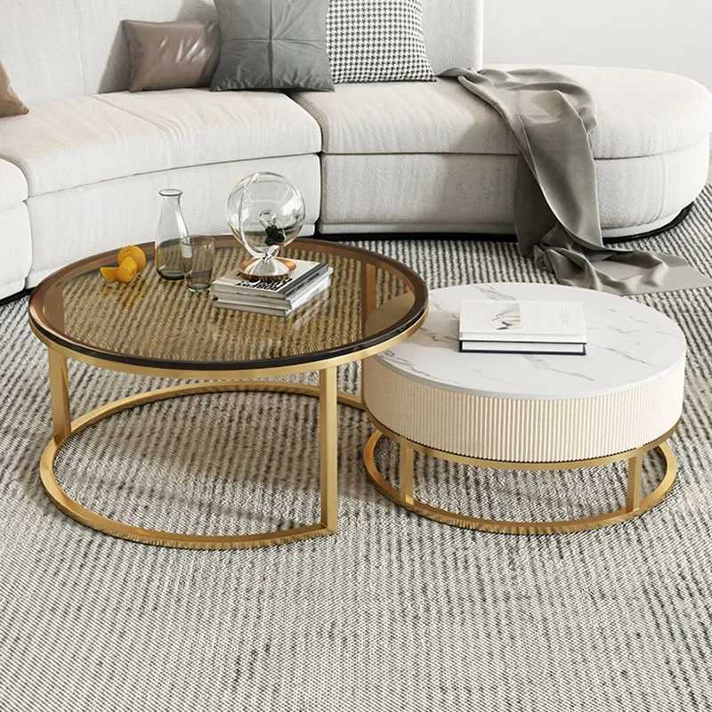 

Nesting Smart Coffee Table Luxury Metal White Dressing Round Vanity Table Entryway Desk Mesa Auxiliar Home Furniture