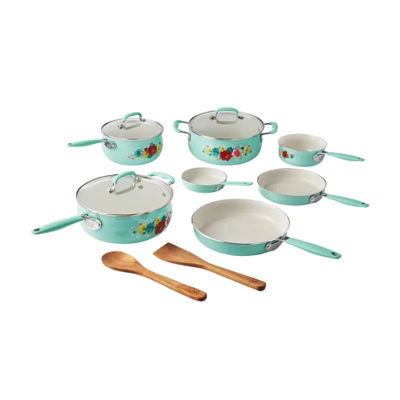 The Pioneer Woman Classic Ceramic Breezy Blossom Cookware Set, 25