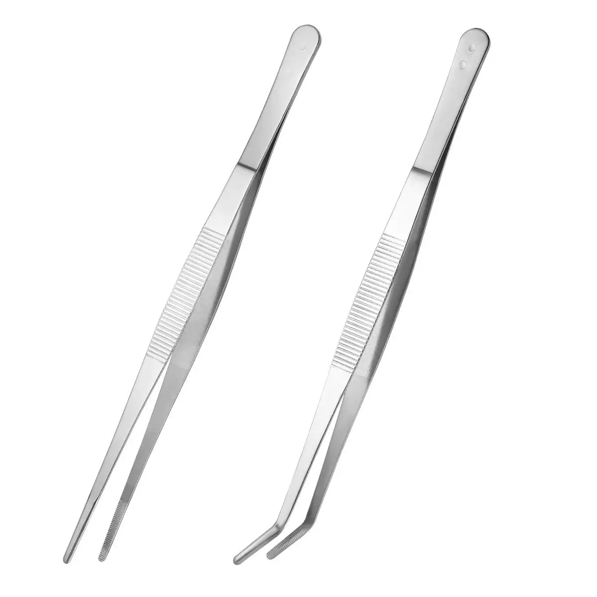 Straight Curved Stainless Steel Tweezers Set Silver Durable Industrial Hand Tools Angled Feeding Tongs Professional Use
