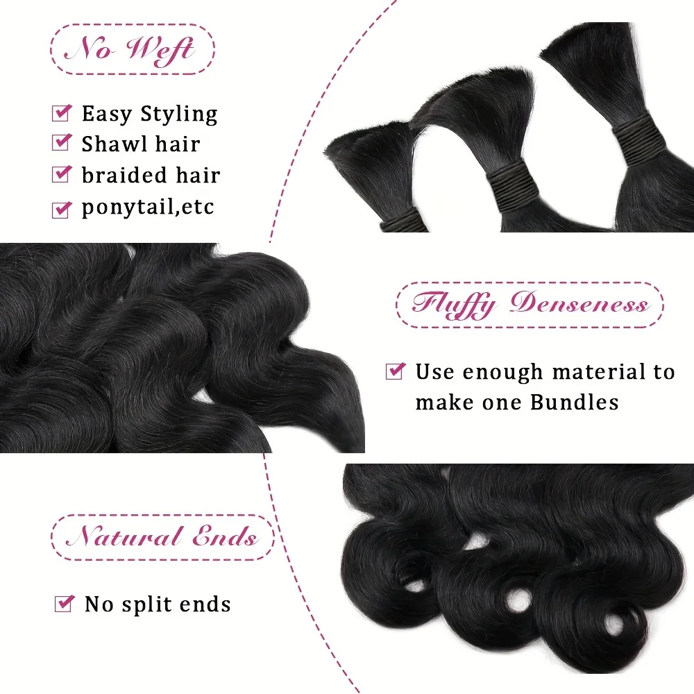 330G Body Wave Human Hair Extensions Bulk Human Hair Braids for Weaving No Weft Natural Black Boho Braids Suitable for All Women 2