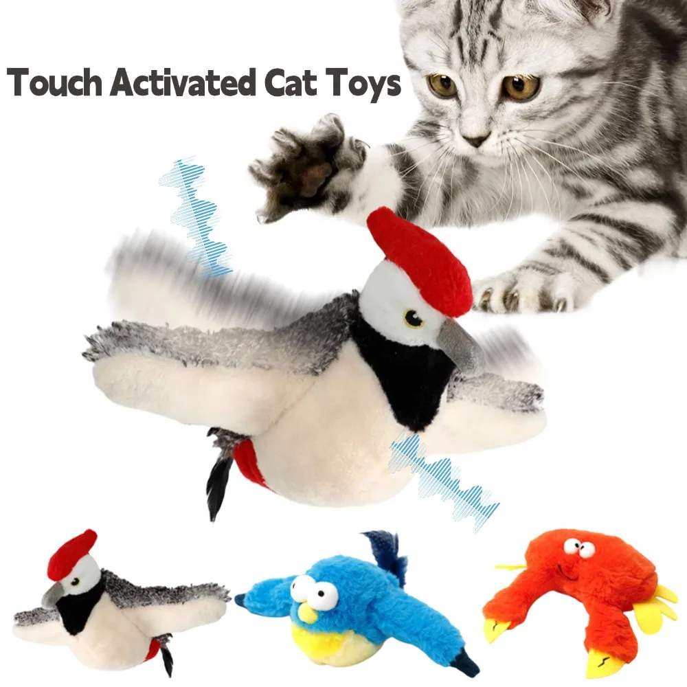 Touch Sensitive Plush Toys Catnip Rechargeable Electric Chirping Flapping Bird for Indoor Kitten Cats Activated Interactive Toys