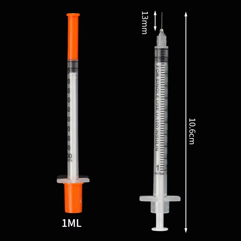 50/100 stücke 0,3/0,5/1ML Einweg Kunststoff Veterinär Spritze Orange Kappe Mit Nadeln Für Haustier bauernhof Tier Katze Hund Schwein Rinder Schafe – Detail 6