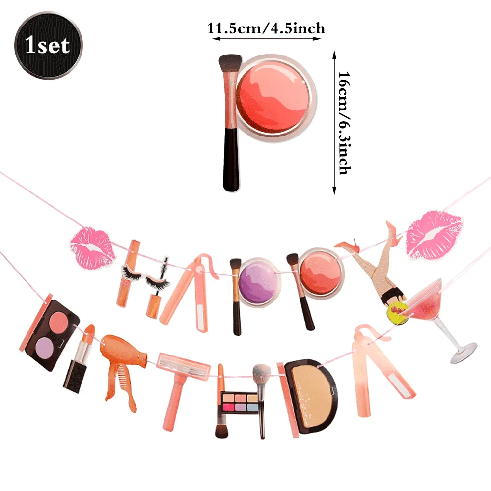 Description Picture 5 of itemSpa Makeup Party Decorations Happy Birthday Banner Balloons Cake Topper for Girls Women Makeup Birthday Spa Party Decor Supplies