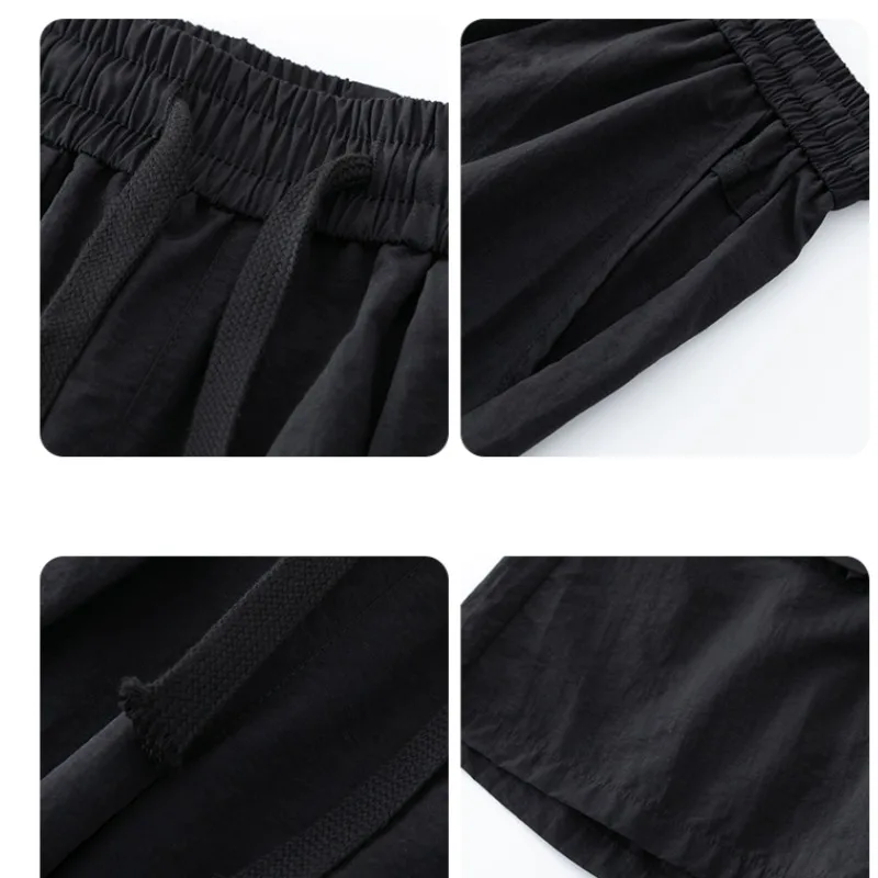 Men's Summer Solid Pockets High Waist Drawstring Casual Elastic Clothing Pencil Straight Cargo Sweatpants Knee Length Shorts