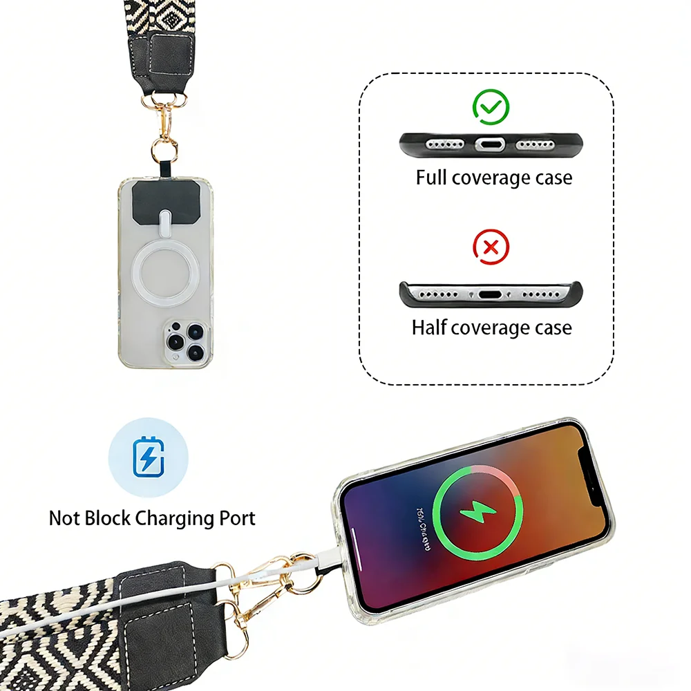 Versatile Geometric Pattern Phone Lanyard with Zippered Coin Purse and Crossbody Shoulder Strap