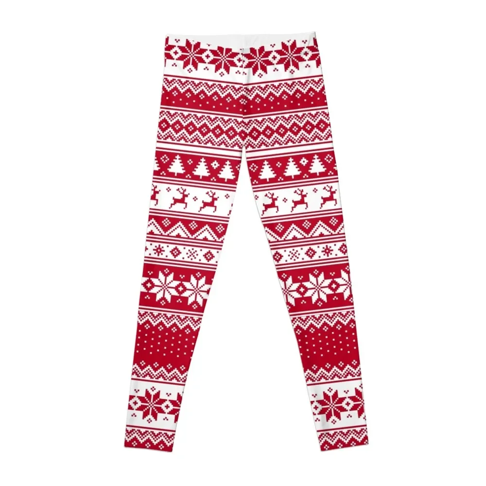 

Nordic - Scandinavian Christmas Red1 Leggings high waist Golf wear gym pants Womens Leggings