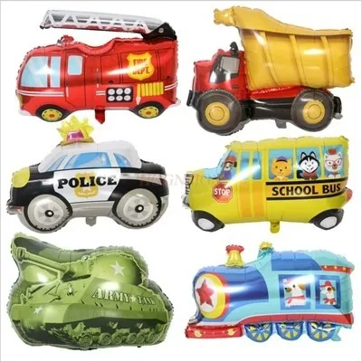 

Train ambulance, school bus, excavator, fire truck, car police car, excavator, aluminum film balloon, large balloon