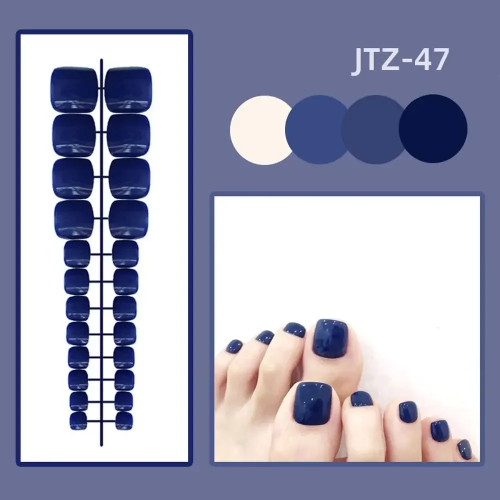 24Pcs New Detachable Solid Color Fake Toe Nails Wearable Full Cover False Toenail Bright Manicure Press-on Nails Women