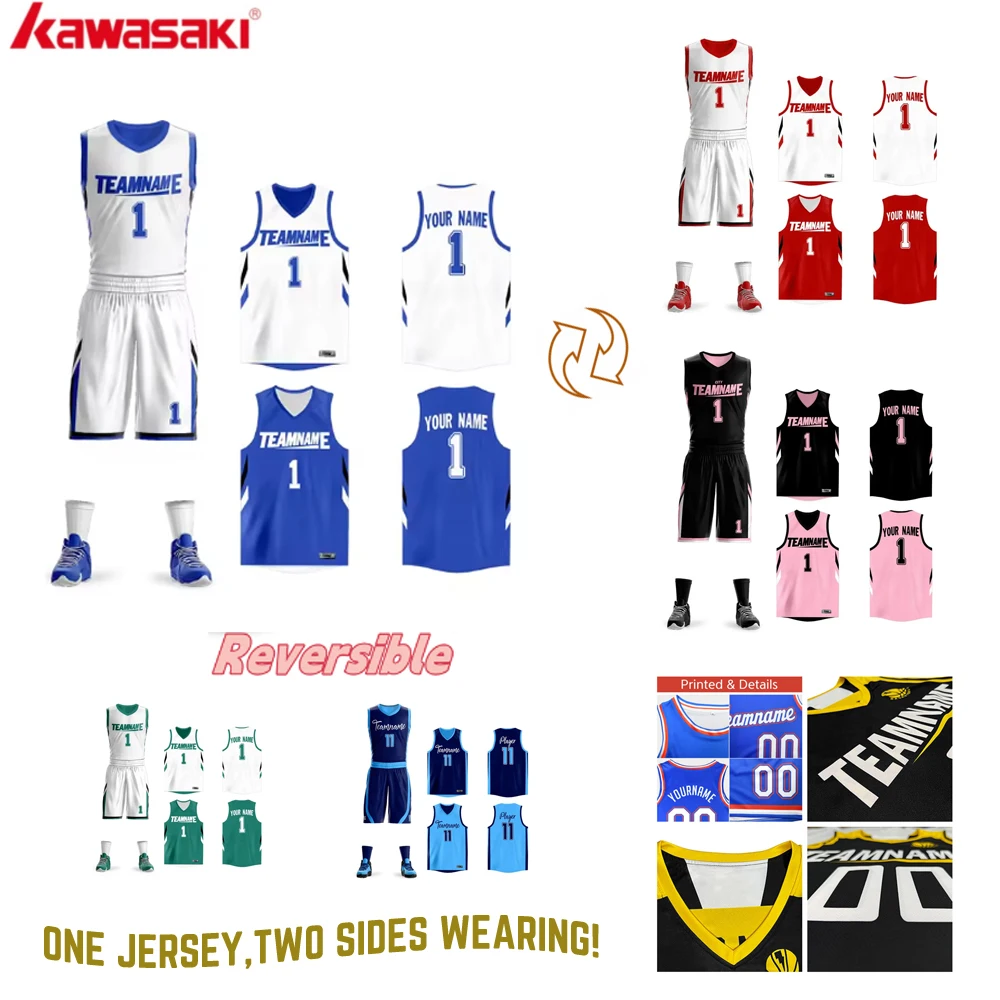 Basketball Jersey Uniform Reversible Customize Printed Personalized Name Number Sportswear Big Size Kid sizes