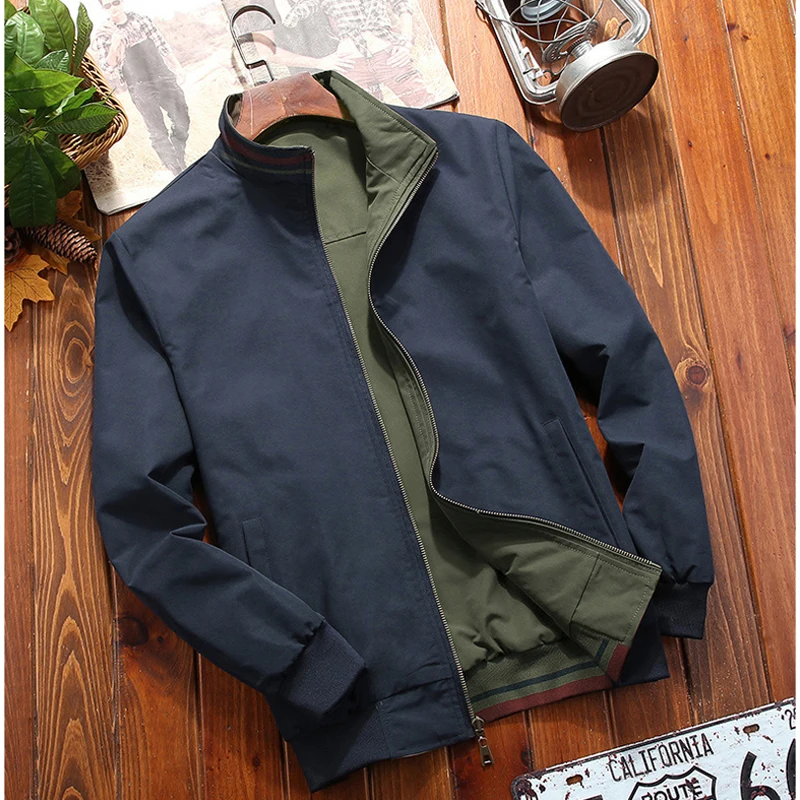 Spring Autumn Mens Bomber Jackets Fashion Men Stand Collar Reversible Coats Leisure Men Windbreaker Trend Jackets Clothing 4