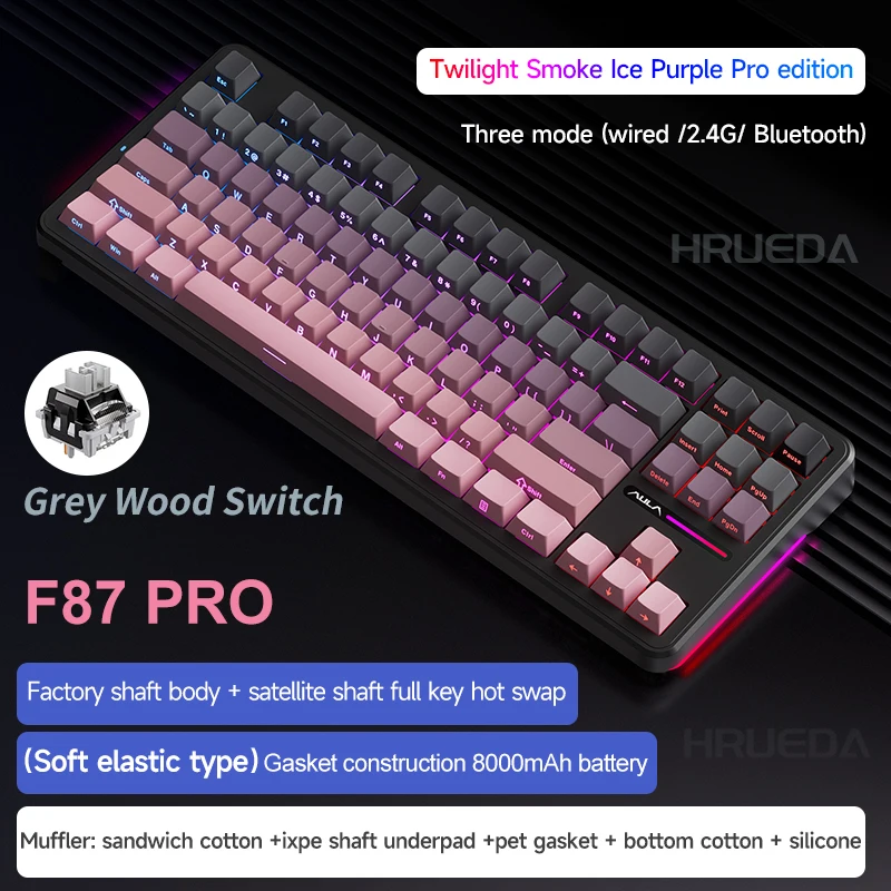 AULA F87 Pro Wireless Mechanical Keyboard 87 Keys Bluetooth 2.4G Wired Gaming Keyboard RGB Hotswap Gamer Non-contact Keyboard