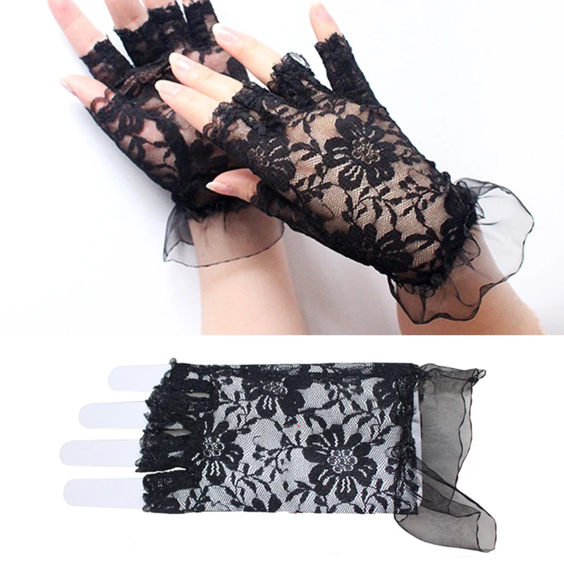 

Lace Gloves New Lace Fingerless Gloves Female Riding Sunscreen Etiquette Bride Lace Driving Touch Screen Half-Finger Gloves