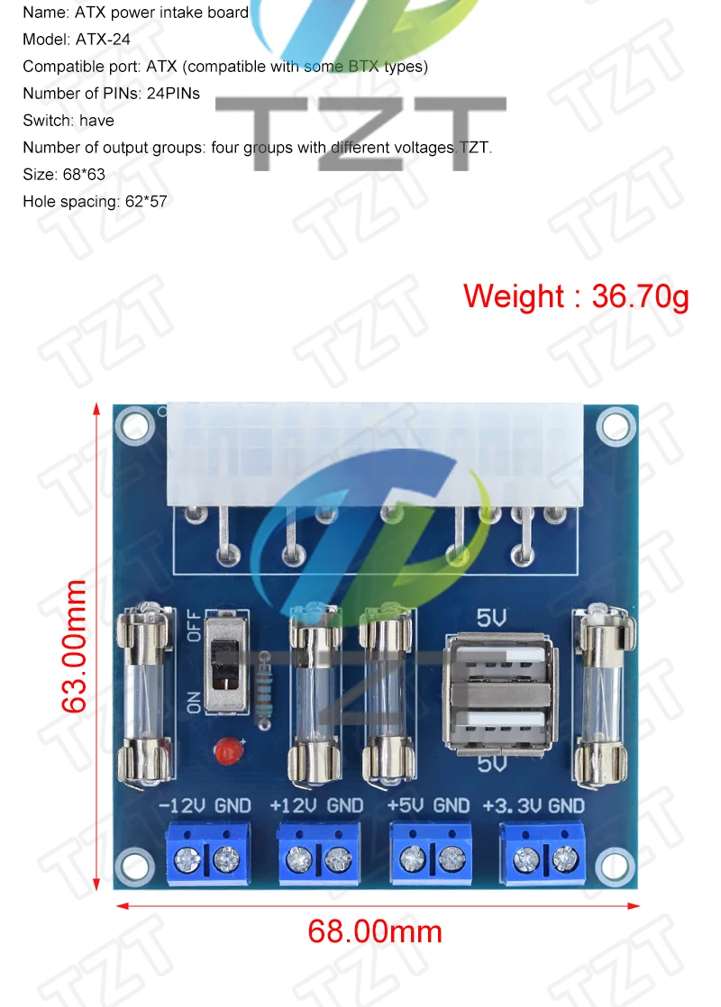 TZT 1/2/5PCS HU-M28W Desktop PC Power ATX Transfer Board Power Adapter Versorgung Test Modul Netzteil Schaltung Outlet Modul – Detail 2