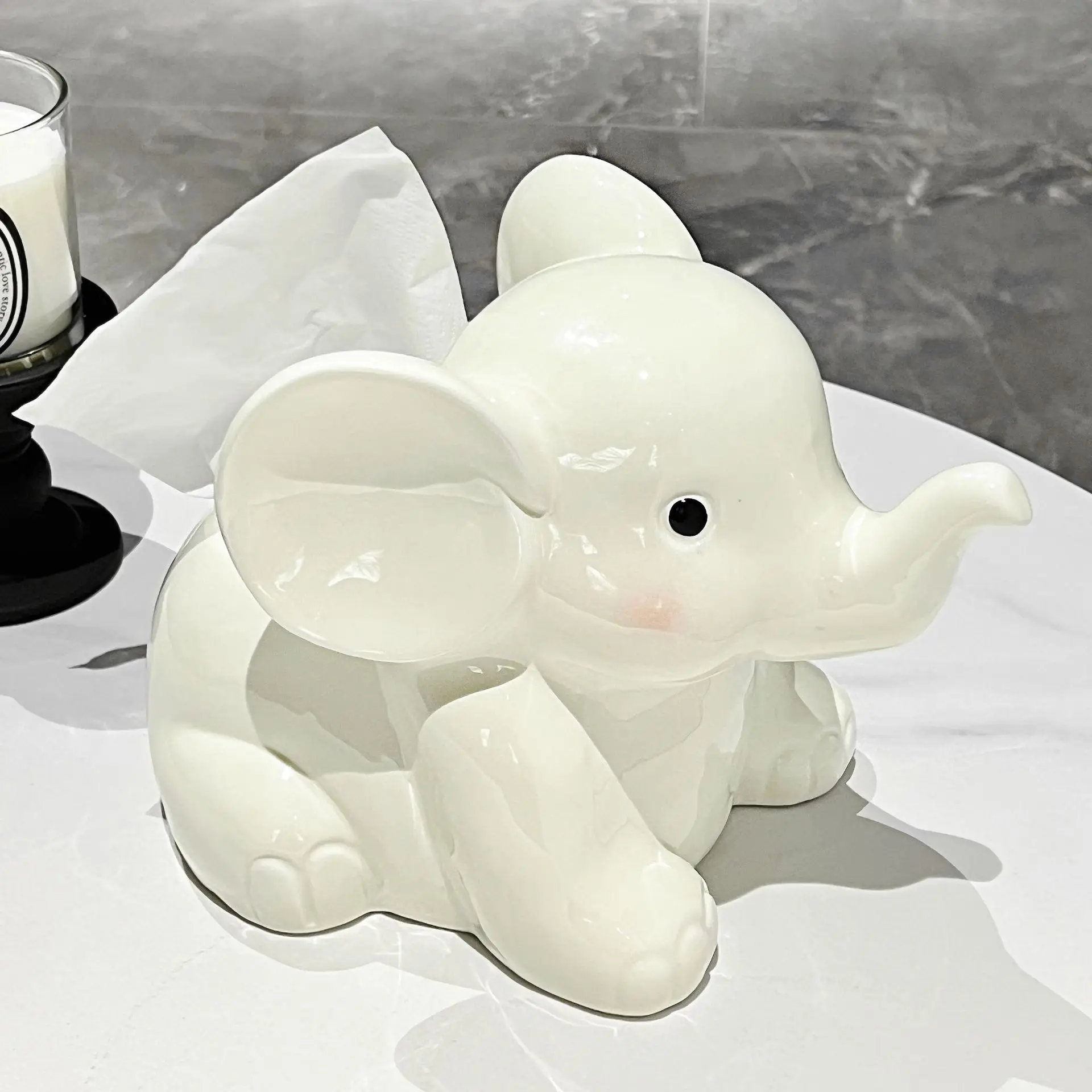 Creative Ceramic Cute Elephant Shaped Tissue Box Light Luxury Napkin Box Home Living Room Bedroom Hotel Tea Table Decoration 1Pc
