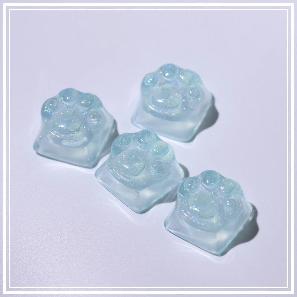 Purple Translucent Cat Paw Anime Keycap with Backlit RGB - Cute Kawaii Pink Cyan Custom ESC & WASD Cap