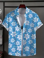 Men's Shirt Fashion Plant Flowers Graphic Tops Button Up Shirt New Casual  Unisex Shirt Vacation Lapel Short Sleeves Shirt 1