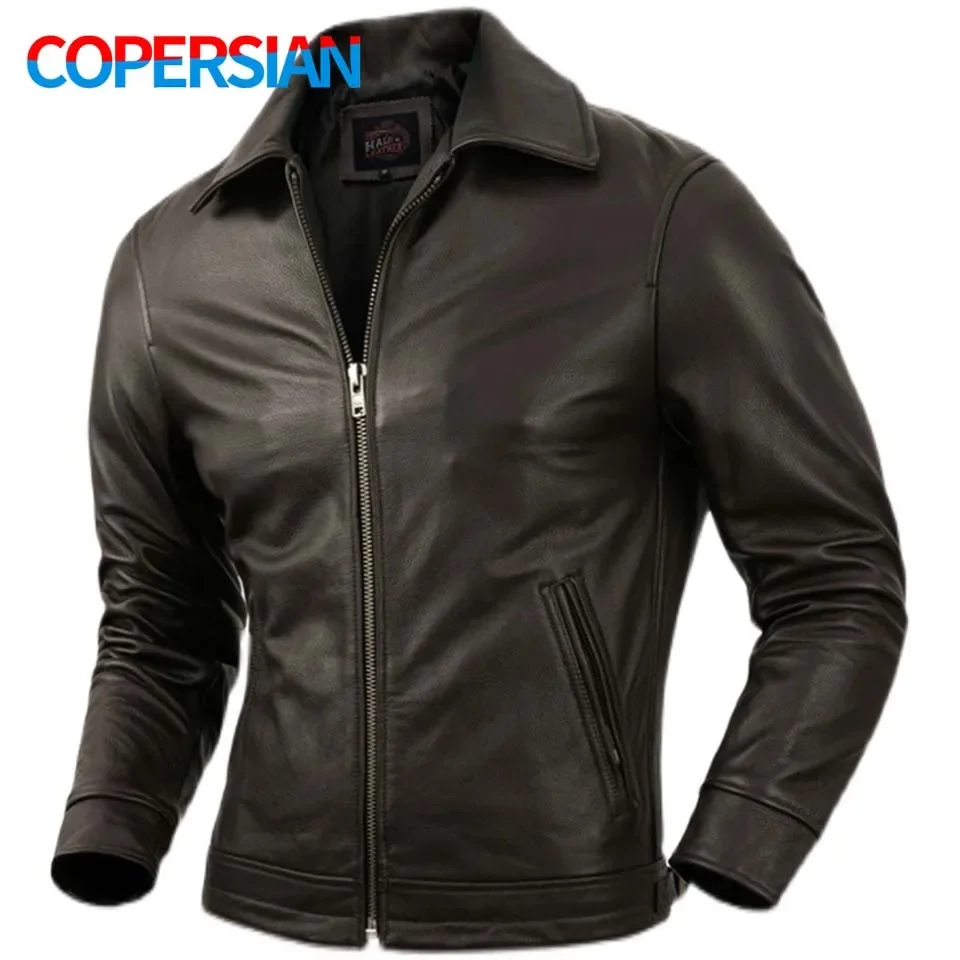 

COPERSIAN Pure Top Layer Cowhide Corium Leather Jacket Luxury Men's Lapel Jackets Spring and Autumn Short Casual Coat