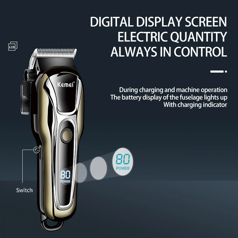 Professional Cordless Men Hair Trimmer Kemei KM-PG1990A Portable Rechargeable Electric Hair Clipper Cutter