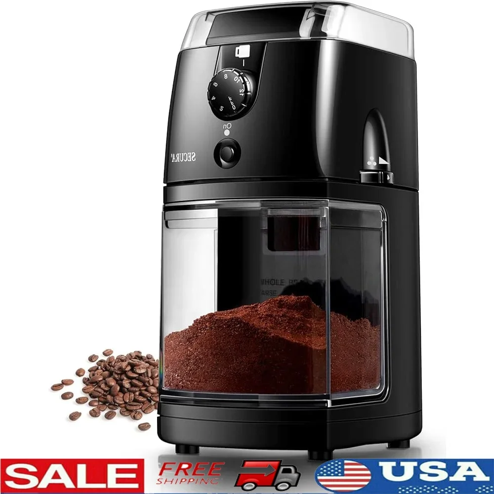 Electric Burr Coffee Grinder Mill Adjustable Settings 17 Grind Levels Drip Percolator French Press Automatic Shut Off ETL