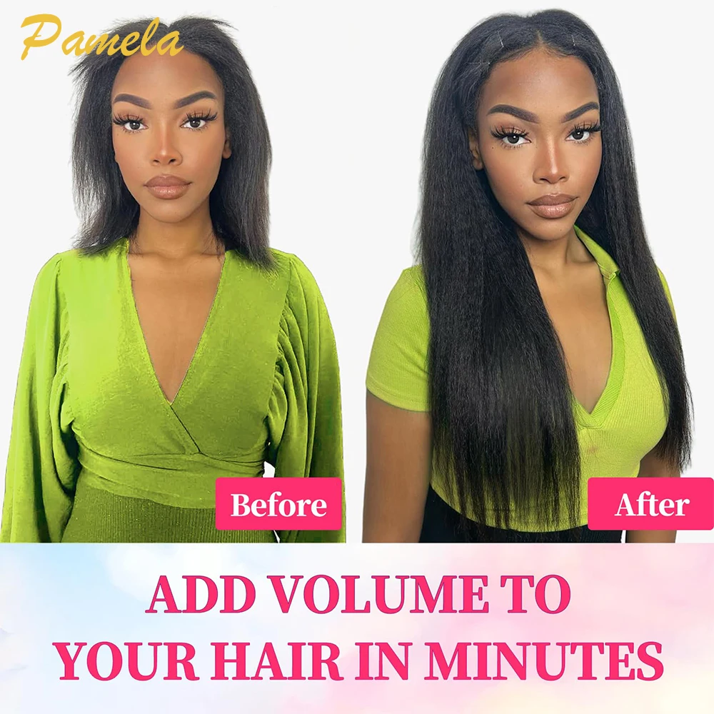 Kinky Straight Clip in Hair Extensions Real Human Hair Clip in Extensions 7Pcs 120g 20 Clips Brazilian Hair Yaki Straight