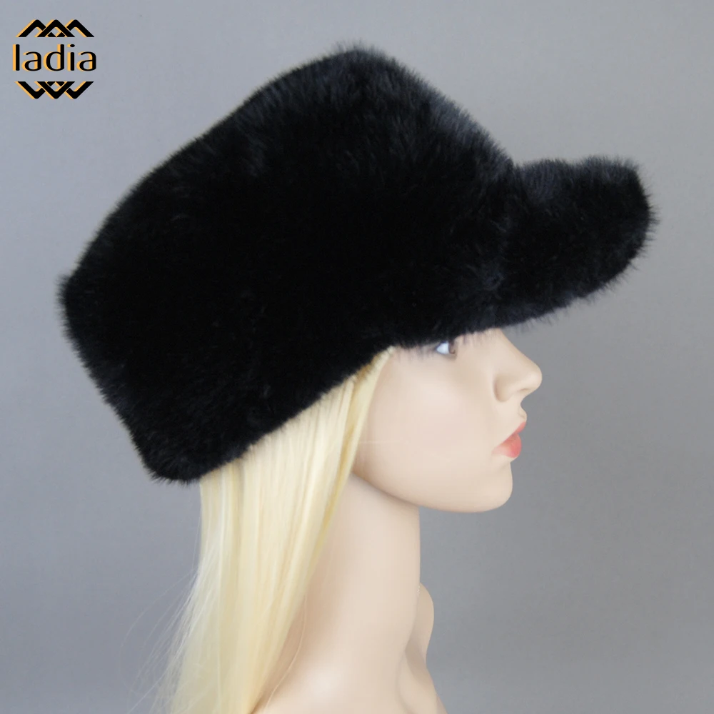 Winter Brand Artificial Faux Mink Fur Hat For Women Fluffy Luxury False hickened baseball peaked Warm Russian Visors Caps