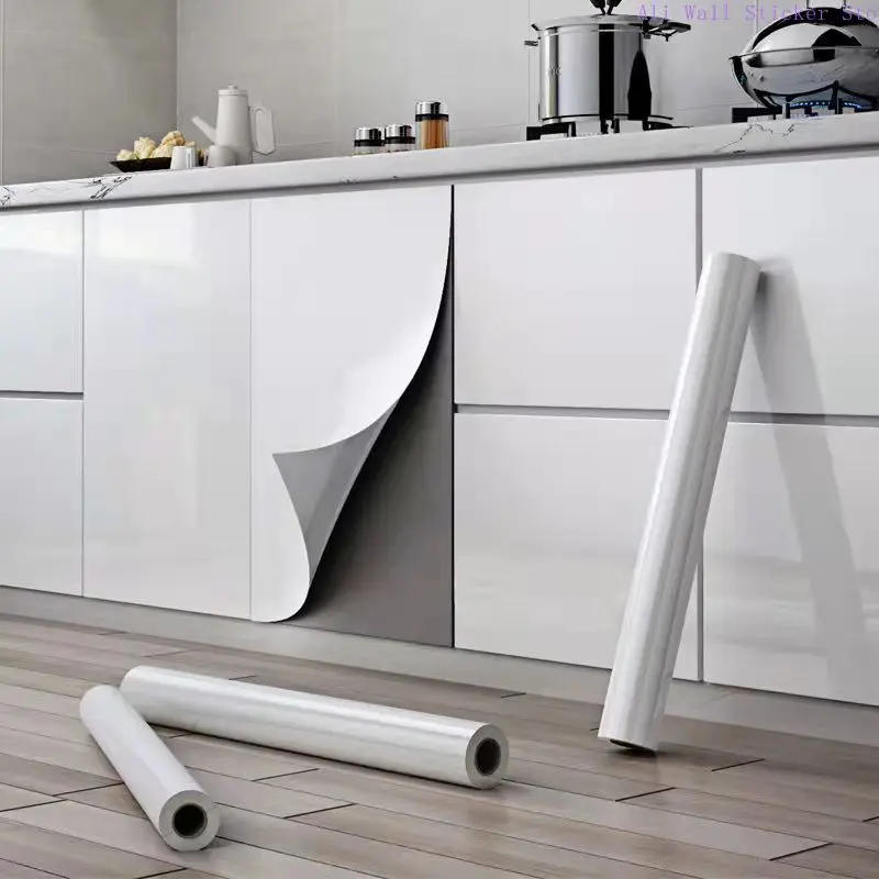 Pearl White DIY Decorative Film PVC Self Adhesive Wall Paper Furniture Renovation Stickers Kitchen Cabinet Waterproof Wallpaper