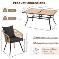 5/7/9-Piece All-Weather Rattan Patio Dining Set with 60" Wood Table Top, Removable Cushions & Umbrella Hole - Outdoor Furniture 6