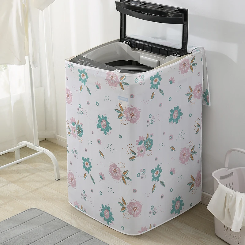 Washing Machine Protective Cover Print Floral Flip Washing Machine Dust Covers Multi function Household Dust Cloth Waterproof